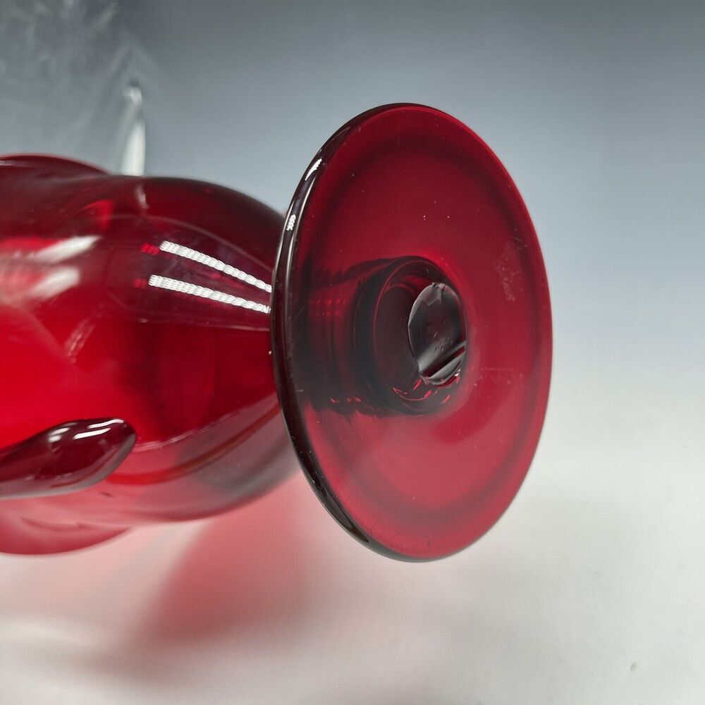 Vintage‎ Glass Red Ruby Trophy Pedestal Vase Handled MCM - Picture 9 of 16